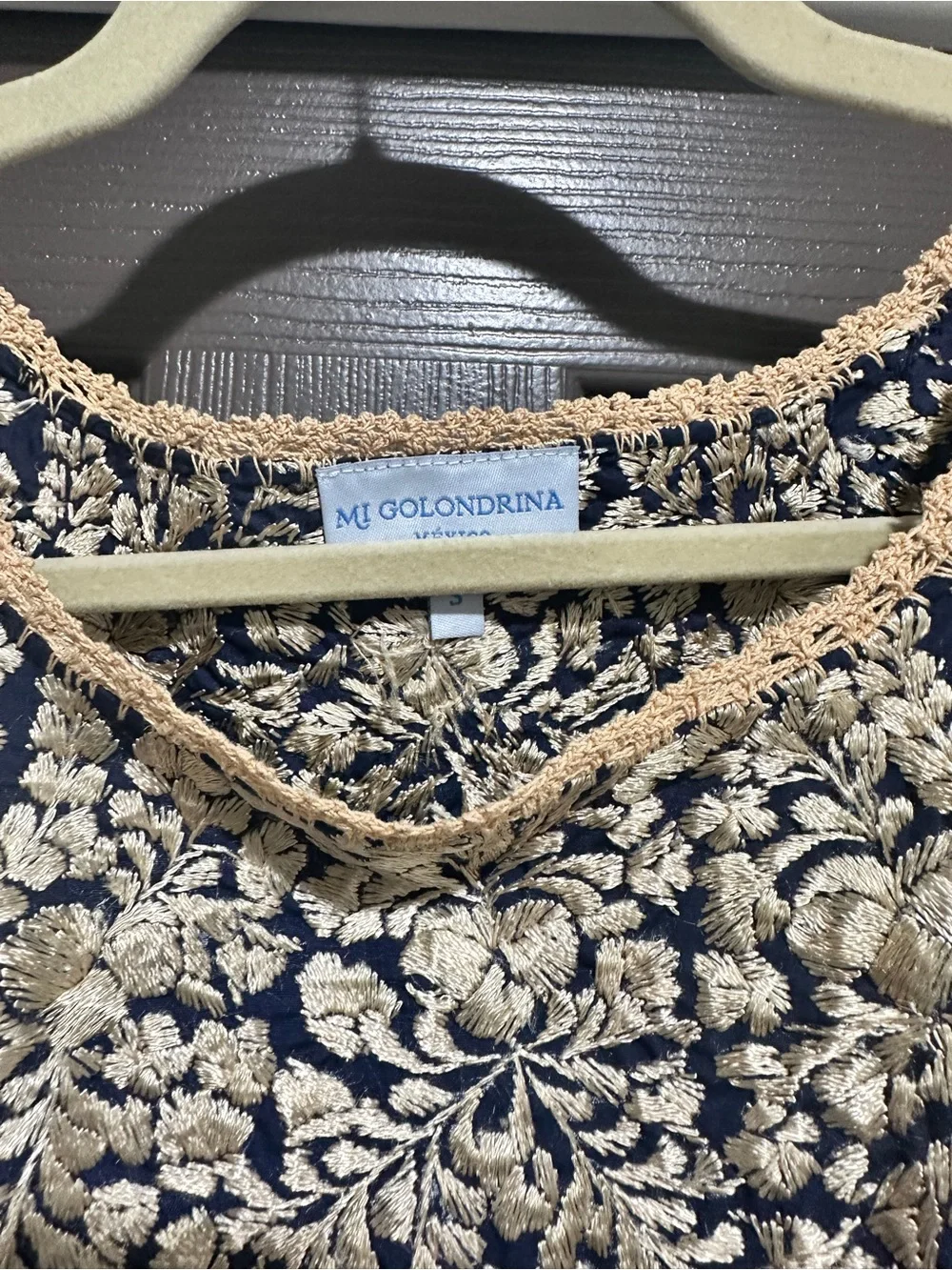 Mi Golondrina Navy Embroidered Floral Top